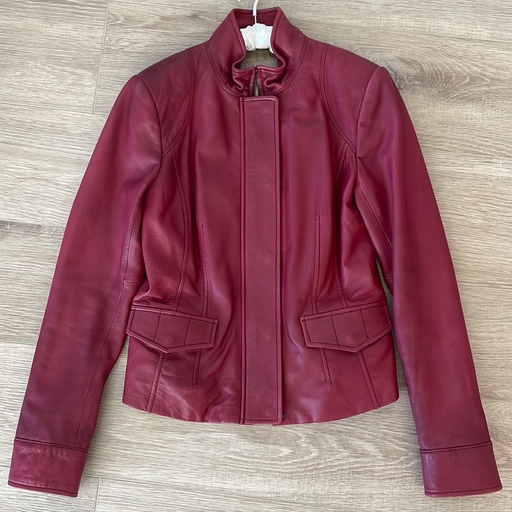 Banana Republic Burgundy Leather Jacket in XS - Picture 3 of 16